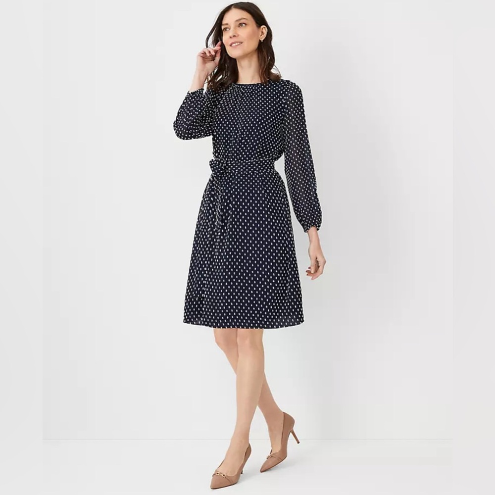 Ann Taylor‎ Clip Belted Mock Neck Shift Dress Night Sky Navy Blue Size 2 Petite